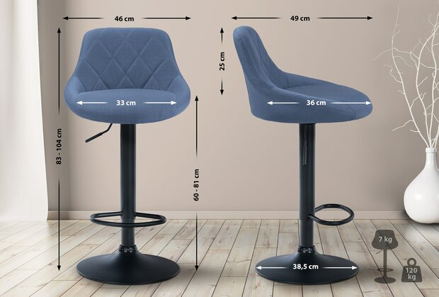 Barkruk Lozia Stof zwart, Blauw