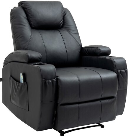 Fauteuil Gilini met massagefunctie echt leer, Zwart