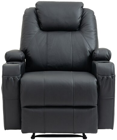 Fauteuil Hiplir met massagefunctie echt leer, Zwart