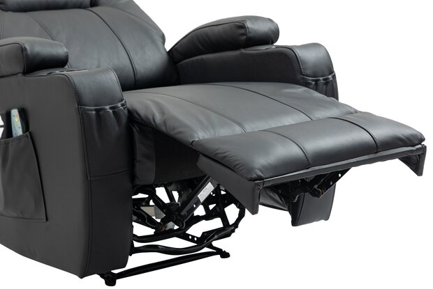 Fauteuil Hiplir met massagefunctie echt leer, Zwart