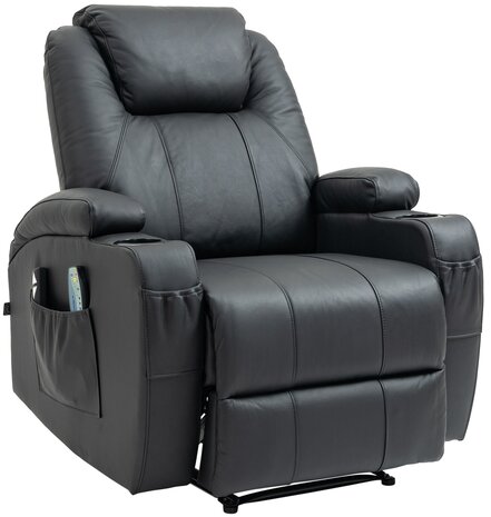 Fauteuil Hiplir met massagefunctie echt leer, Zwart