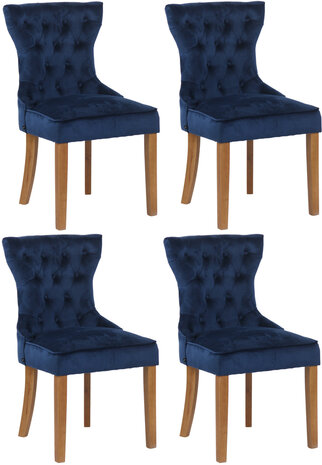 4-delige set eetkamerstoelen Frinci fluweel antiek-licht, Blauw