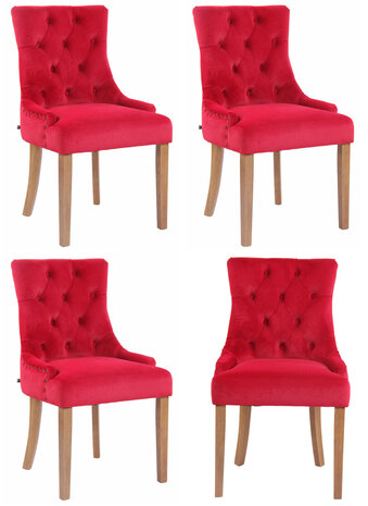 4-delige set eetkamerstoelen Eberdean fluweel antiek-licht, Rood