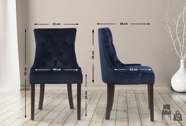 4-delige set eetkamerstoelen Eberdean fluweel antiek, Blauw