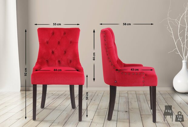 4-delige set eetkamerstoelen Eberdean fluweel antiek, Rood