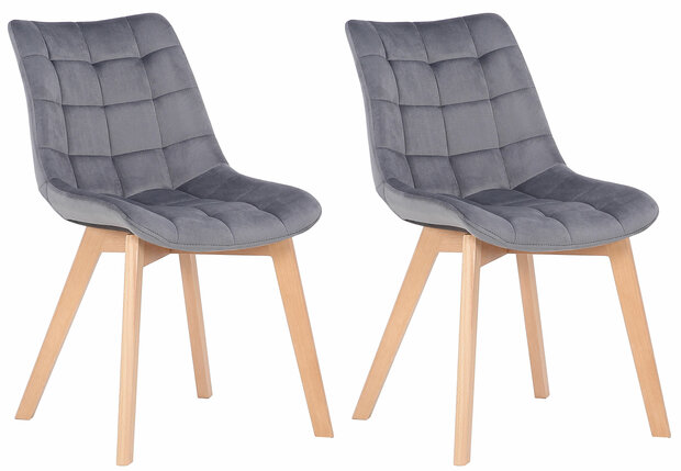 2-delige set eetkamerstoelen Pissaac fluweel, Grijs