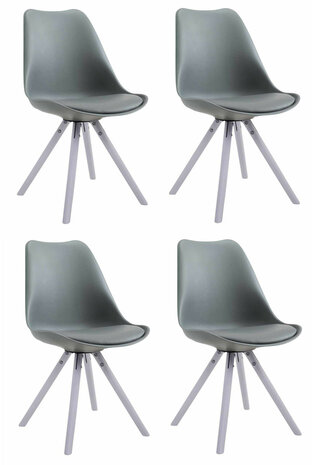 4-delige set stoelen Teulouso kunstleer rond wit, Grijs