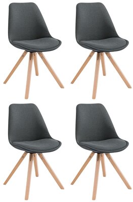 Set van 4 eetkamerstoelen Teulouso stof vierkant donkergrijs,natura, Grijs