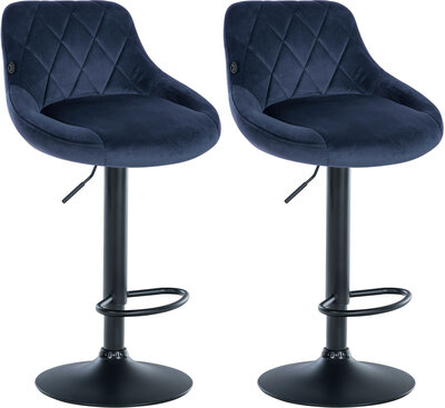 2-delige set barstoelen Lozia fluweel zwart, Blauw