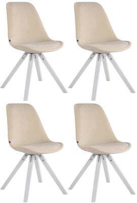 4-delige set stoelen Teulouso Velvet Square wit, Creme