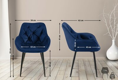 2-delige set stoel Tinni fluweel, Blauw