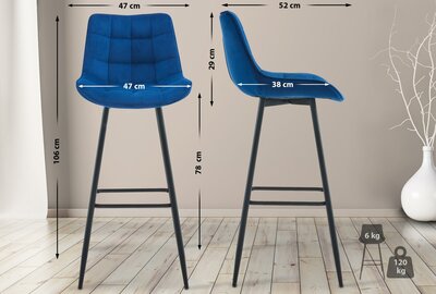 Barkruk Dortfard Fluweel, Blauw