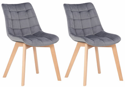 2-delige set eetkamerstoelen Pissaac fluweel, Grijs